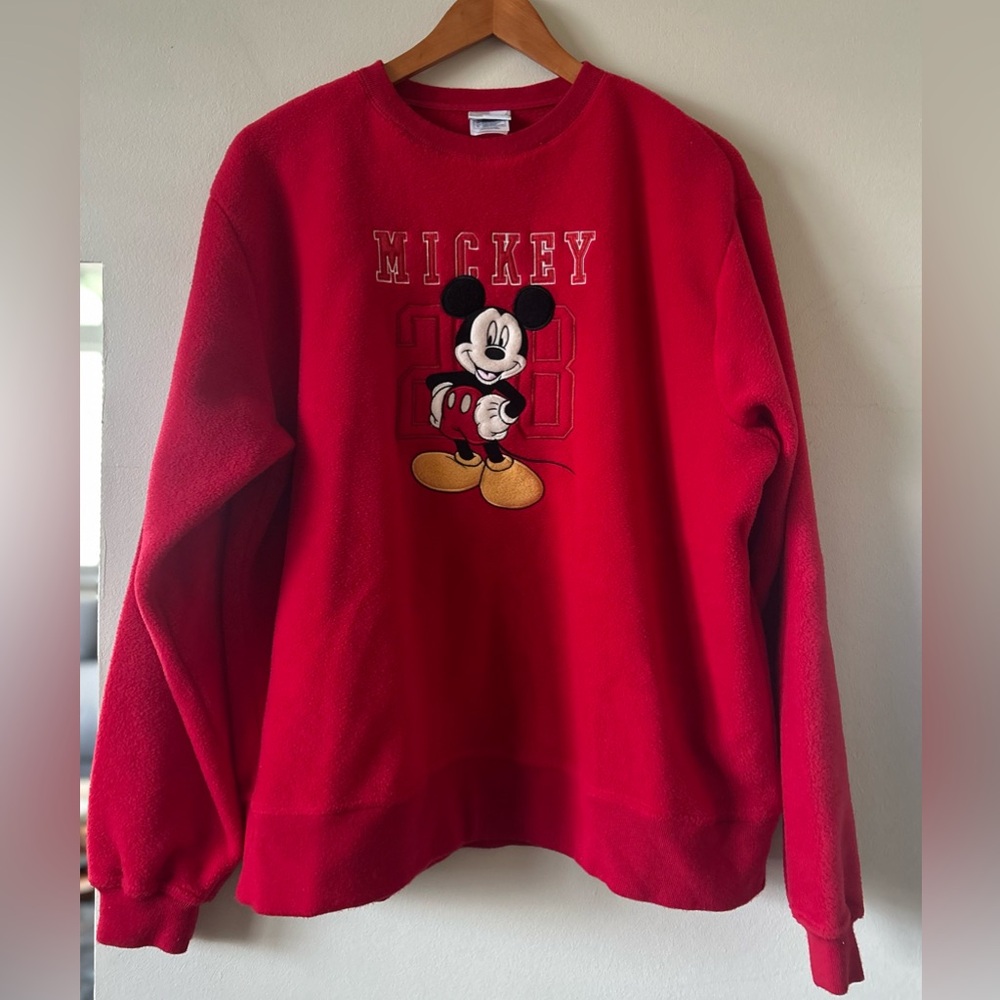 Disney Vintage Red Mickey Mouse Size Large Fleece Pullover!